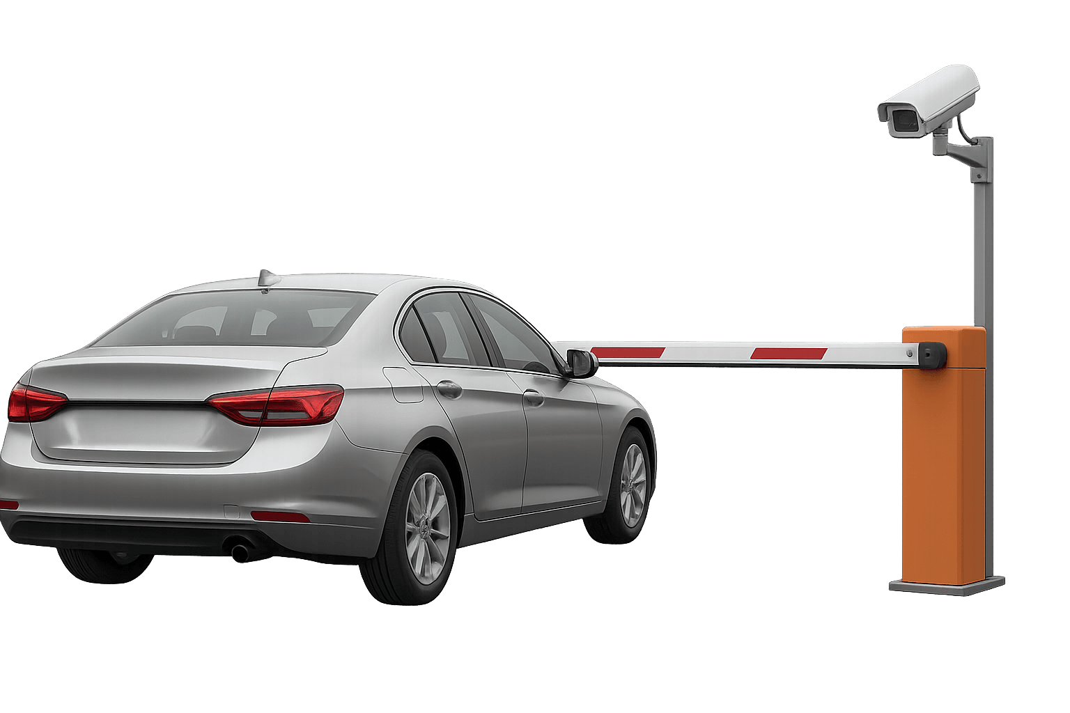 Car approaching barrier with camera
