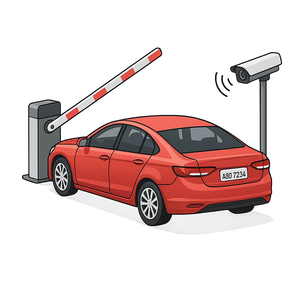 Car entering parking lot with ALPR camera